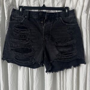 We The Free Black Ripped High-Rise Denim Shorts